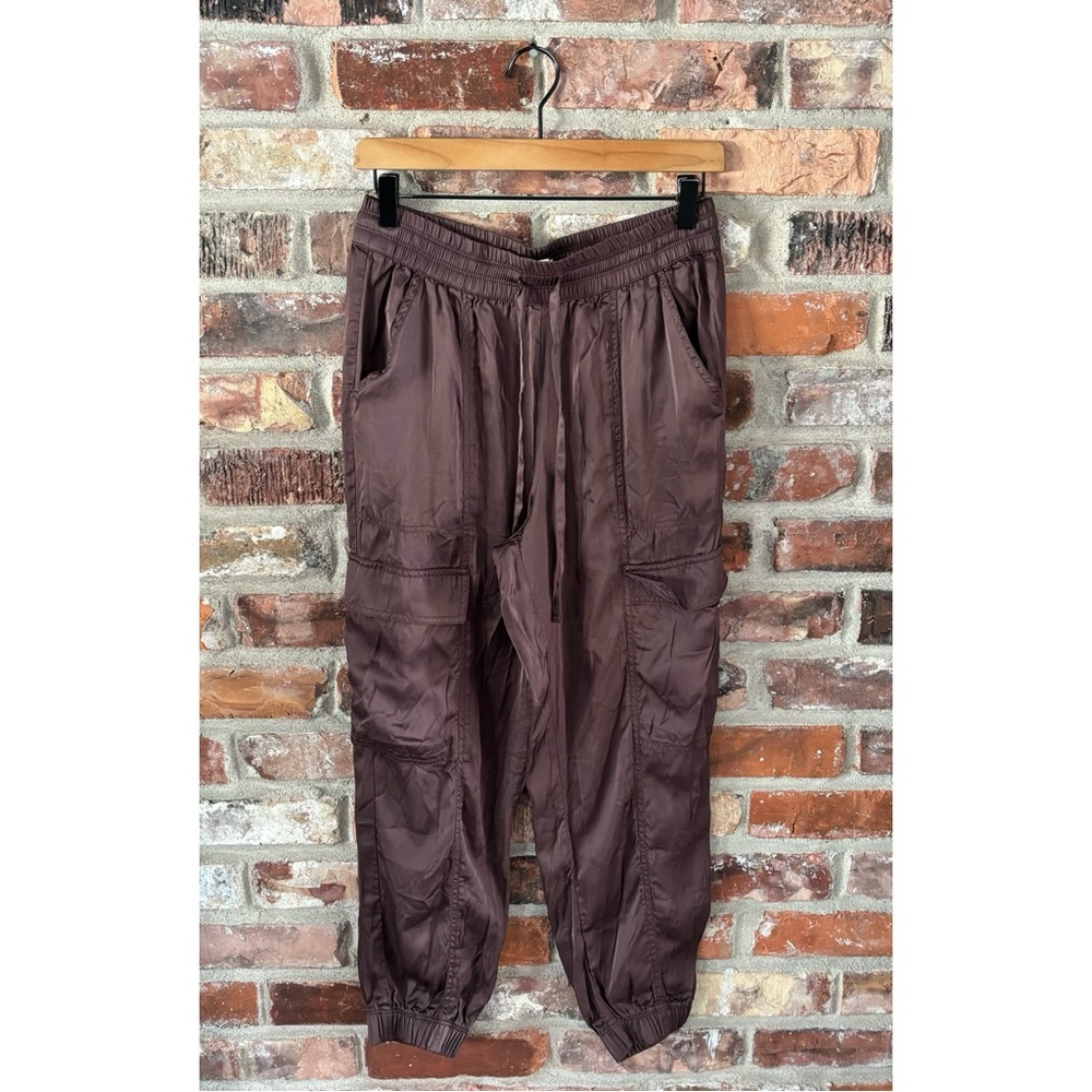 Aerie Brown Satin Cargo Jogger Pants, S